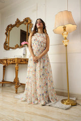 WHITE FLORAL GEORGETTE MAXI DRESS