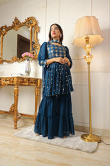 Blue Sequins Embroidered Georgette Sharara Suit