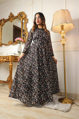 Black Printed Georgette Gown
