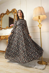 Black Printed Georgette Gown