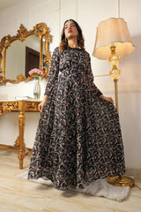 Black Printed Georgette Gown