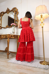 Red Sequins Embroidered Georgette Sharara Suit