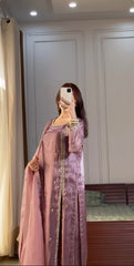 'Soft Glamour Mirror Selfie in Pastel Mauve Embellished Outfit'