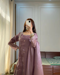 'Soft Glamour Mirror Selfie in Pastel Mauve Embellished Outfit'
