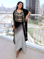 Black Ombre Indo western Draped Dhoti Skirt Set