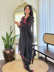 BLACK COLOURED  WOMEN'S GEORGETTE  KURTA  WITH PANT DUPATTA  SET