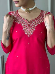 PINK  COLOURED WOMEN'S  VISCOSE CHANDERI KURTA SET