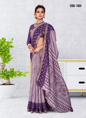 Strip Print Jacquard border Dola Silk saree with blouse for women