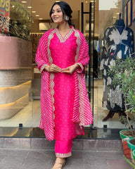 JENNY PINK COLOURED WOMEN'S  MUSLIN KURTA SET