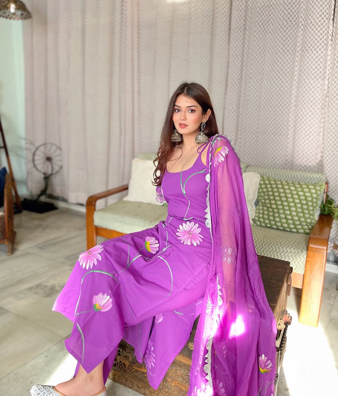 KAVERI PURPLE COLOURED WOMEN'S VISCOSE FRENCH CREPE KURTA SET