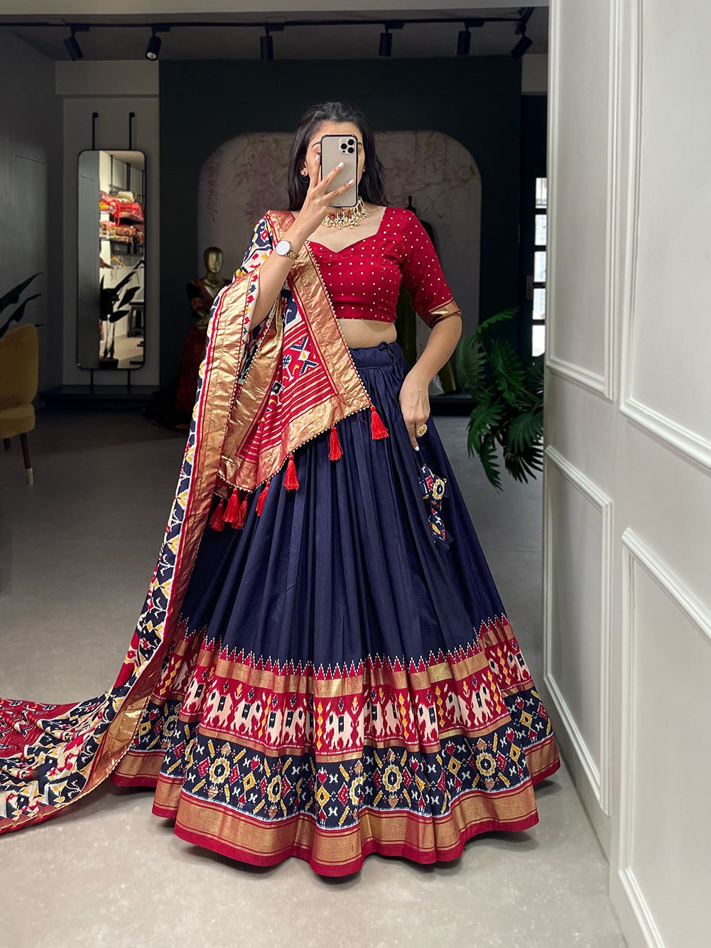 Tussar Silk Patola Print Lehenga Choli Set for Women | Ghagra Choli for Girls