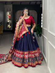 Tussar Silk Patola Print Lehenga Choli Set for Women | Ghagra Choli for Girls