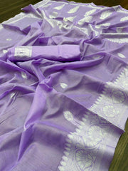 Lavender soft Linen cotton woven saree