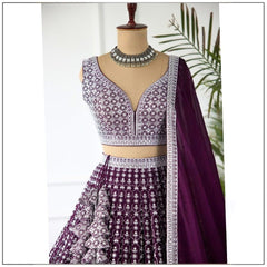 Purple Faux Georgette Wedding Lehenga Choli