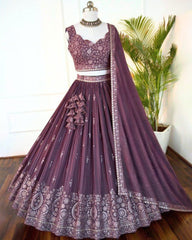 Rose Brown georgette sequins embroidery wedding lehenga choli