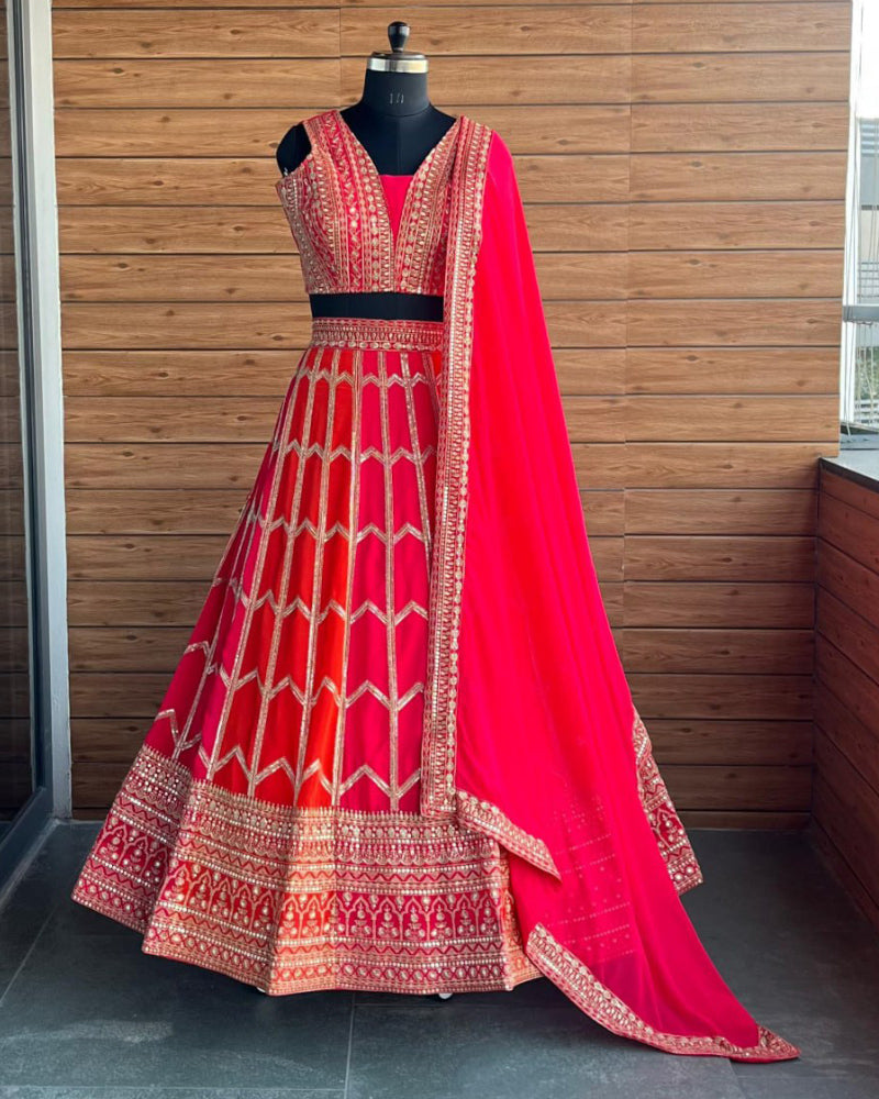 Trendy Orange-Pink Wedding Lehenga Choli for Women