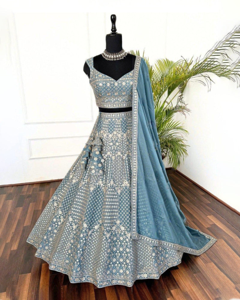 Light Blue Sequins Embroidery Lehenga Choli for women