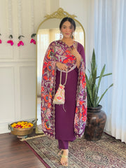 NARI Women's  Chanderi Viscose Embroidered Straight Kurta with Chanderi Viscose Pant And Silk Printed Dupatta Sets