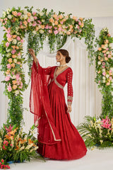 Red Hand Embroidered Anarkali suit set