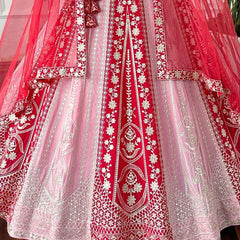 Red -Pink Sequins Embroidery Wedding Lehenga Choli