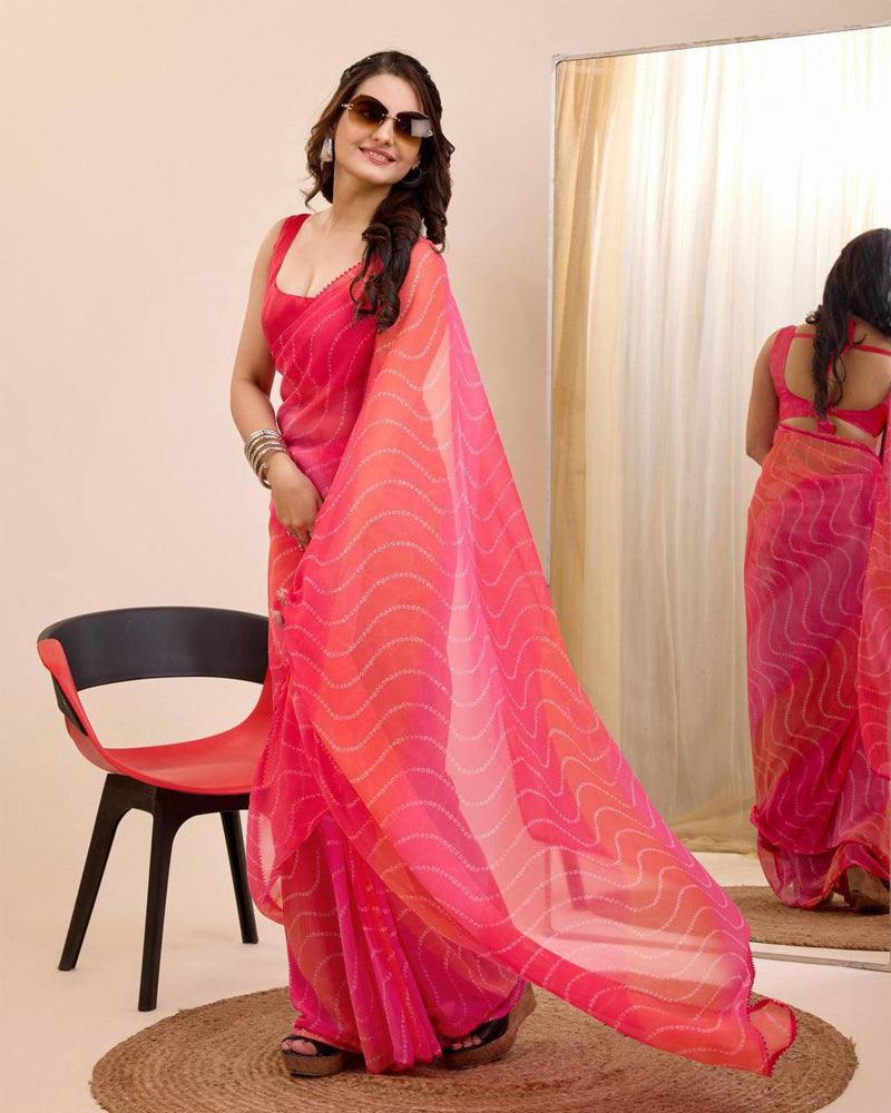 Peach shade Georgette one minute ready to wear saree