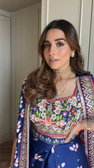 Embelished Indica Dhoti Skirt Paired With Embriodered Bralette & Cape