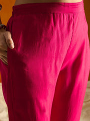 RED COLOURED  WOMEN'S  VISCOSE CHANDERI  EMBROIDERED  KURTA WITH PANT DUPATTA SET