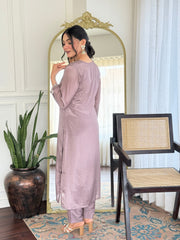 RADHA GREY COLOURED  WOMEN'S VISCOSE CHINNON  KURTA WITH PANT DUPATTA  SET