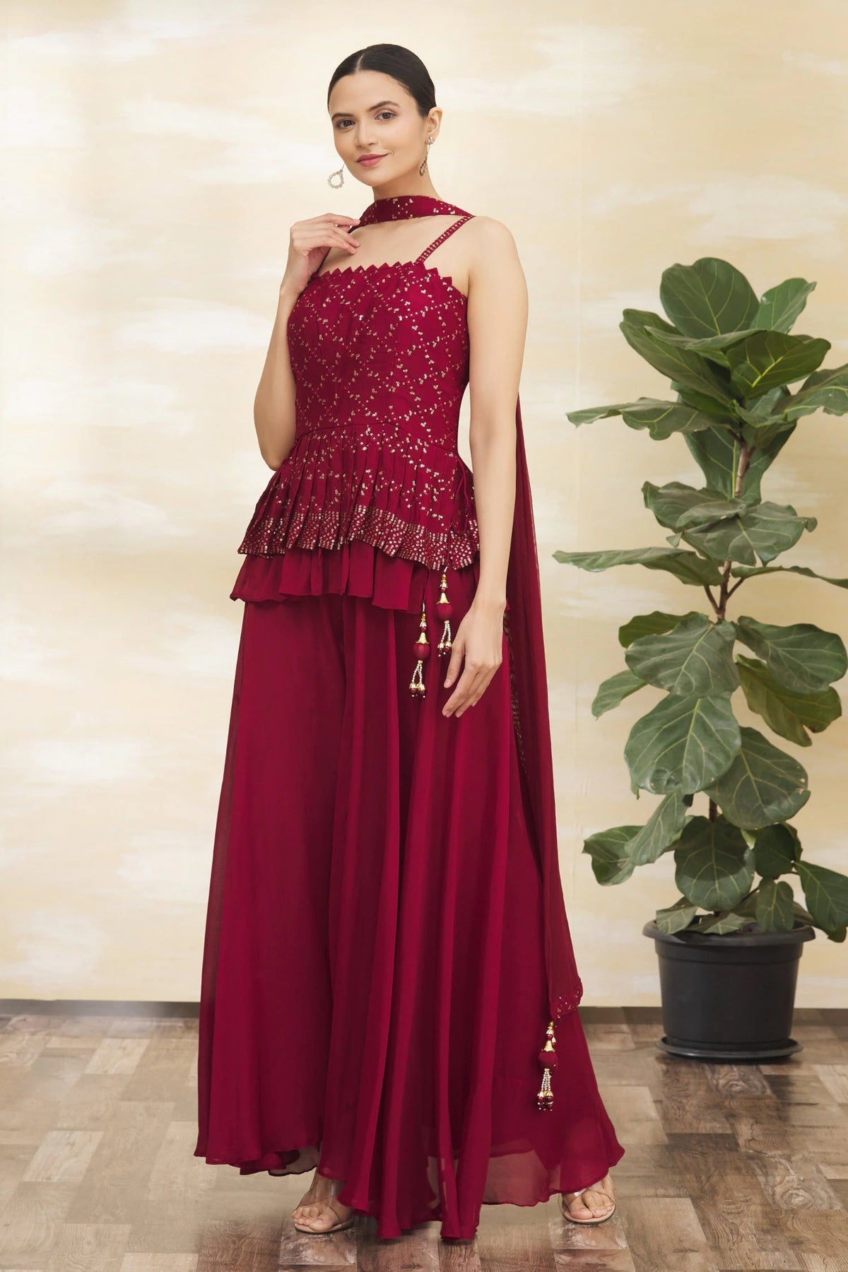 Demanding Maroon Coloured Embroidaired Worked Kurta Set