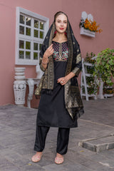 Mayara Black Beauty Rayon Slub Suit with Jacquard Dupatta