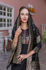 Mayara Black Beauty Rayon Slub Suit with Jacquard Dupatta