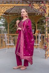 Sadgi Cherry Soft Silk Kurta Set with Bottom & Jacquard Dupatta | Elegant Jacquard Work | Festive & Party Wear – Malaysia