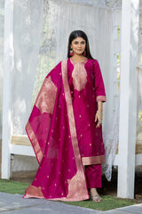 Sandhya Cherry Soft Silk Kurta Set with Polyester Bottom & Jacquard Dupatta | Stylish Festive & Party Wear – Malaysia