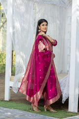 Sandhya Cherry Soft Silk Kurta Set with Polyester Bottom & Jacquard Dupatta | Stylish Festive & Party Wear – Malaysia