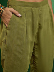 MAHENDI  COLOURED  WOMEN'S GEORGETTE ZOMATO  EMBROIDERED  KURTA WITH PANT DUPATTA SET