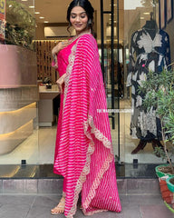 SNAPINSTA PINK COLOURED  WOMEN'S VISCOSE EMBROIDERED  KURTA WITH PANT DUPATTA SET