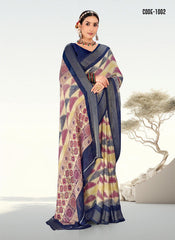 Digital Print Woven Jari border Moss Chiffon saree with blouse for women
