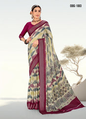 Digital Print Woven Jari border Moss Chiffon saree with blouse for women