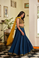 Blue Sequins Embroidered Chanderi Lehenga Choli