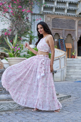 Women floral printed crop top skirt