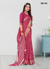 Laheriya print Zari border Soft cotton saree with blouse for women