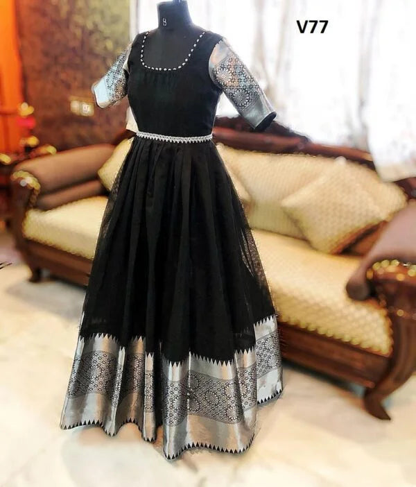 ENGROSSING BLACK COLORED DESIGNER PARTYWEAR GEORGETTE – JACQUARD GOWN