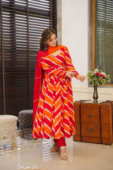 OREAGE COLOURED  WOMEN'S MUSLIN  BROIDERED  KURTA WITH PANT DUPATTA SET