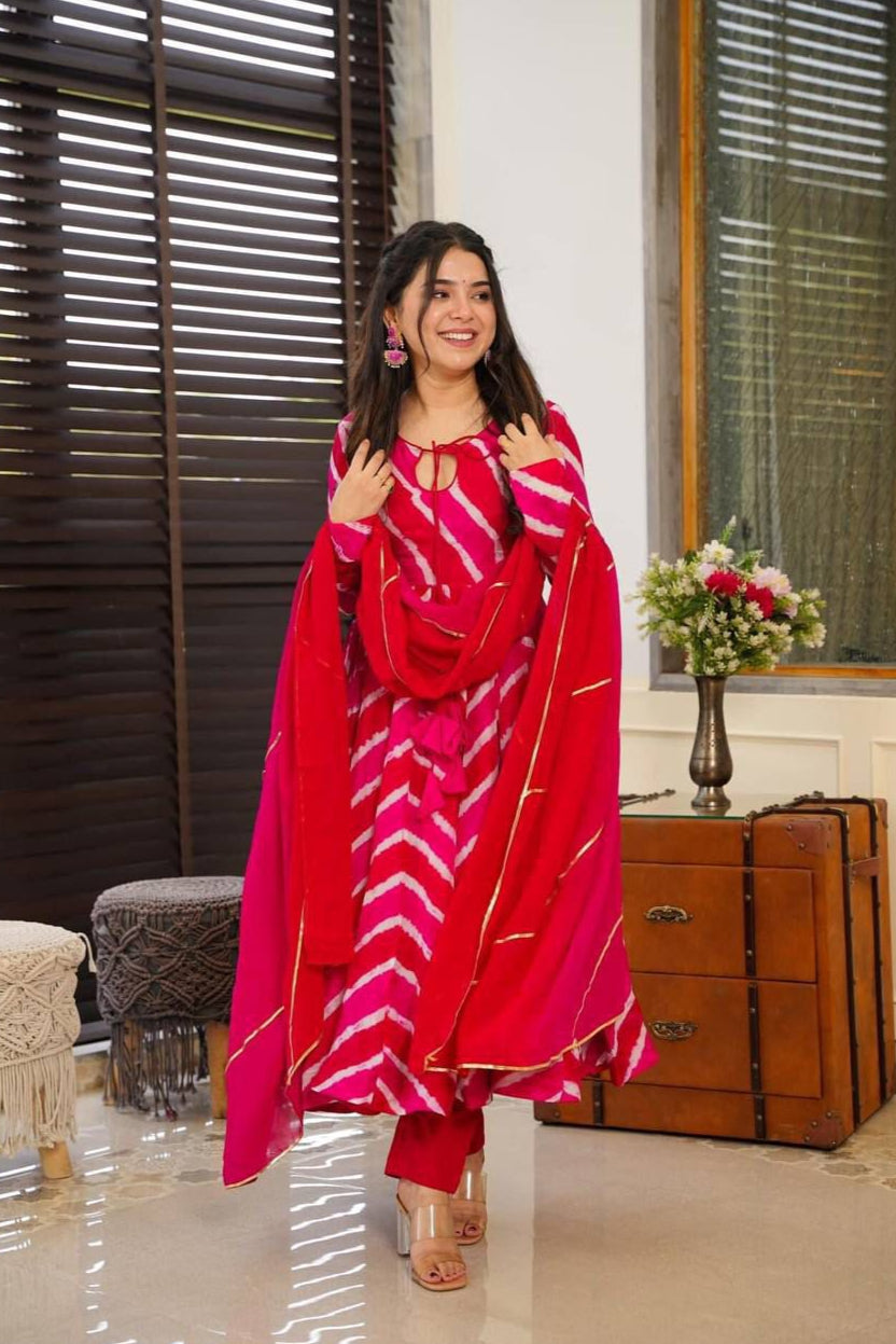 PINK RED COLOURED  WOMEN'S MUSLIN EMBROIDERED  KURTA WITH PANT DUPATTA SET