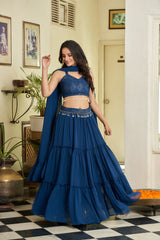 Blue Embroidered Georgette Lehenga Choli