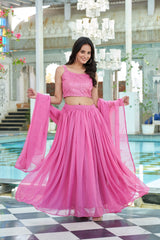 Pink Sequins Embroidered Georgette Lehenga Choli