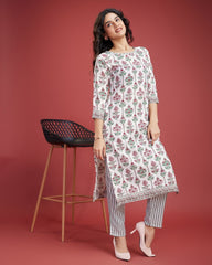 White printed Kurta Set for Women
