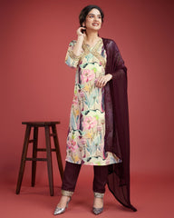 Women's Wine musline Dupatta set