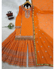 Orange Faux Georgette sequins embroidery readymade Sharara suit