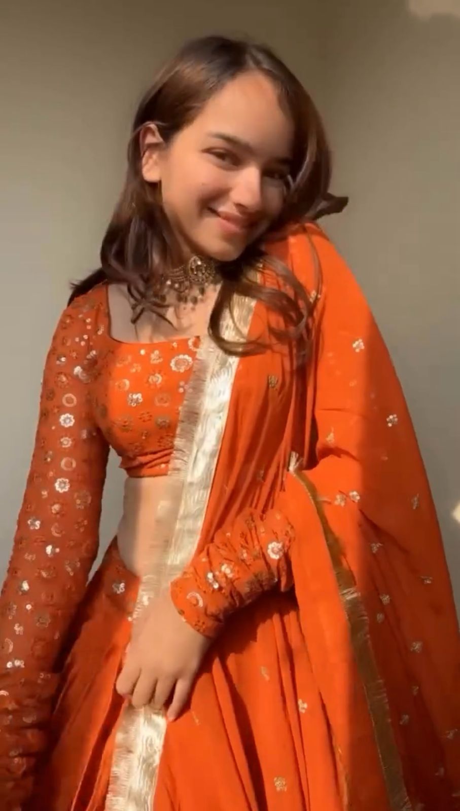 Orange Indian Silk Lehenga Choli